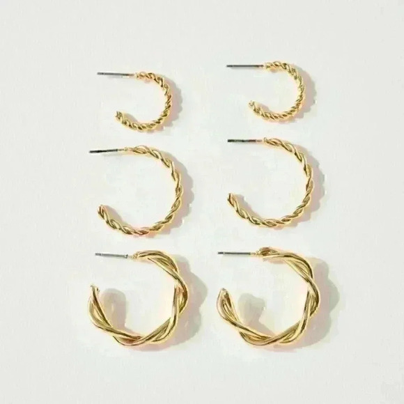 Set of Chunky Twisted Wire Hoop Earrings - Picture 3 of 4